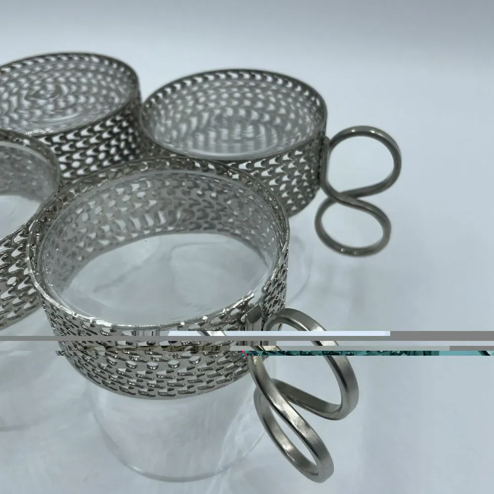 Set of FOUR Iittala Finland Tsaikka Glass w/ Metal Holder ~ Timo Sarpaneva